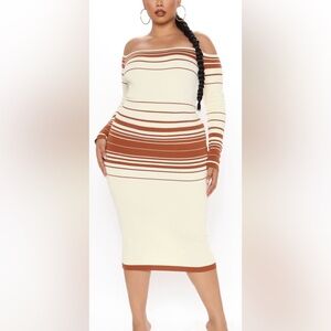 Womens rust/cream off the shoulder sweater dress. NWT